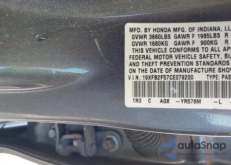 2012 Honda Civic Lx z USA, uszkodzony, nr VIN 19XFB2F57CE079200
